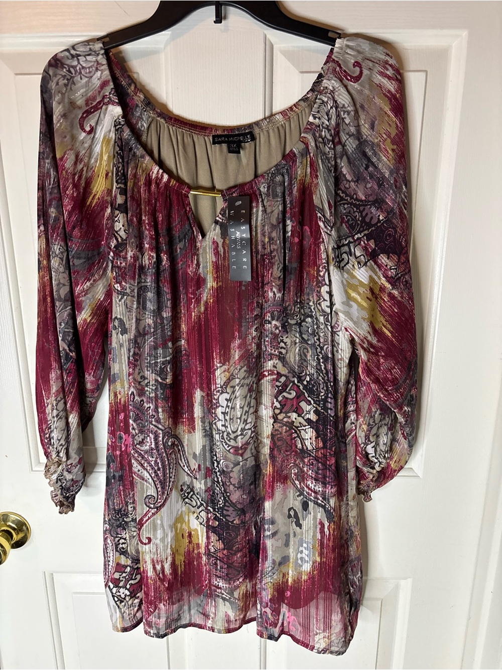 Women’s Mid-Sleeve Blouse Burgundy/Tan Colors Size 3X Brand New with Tag
